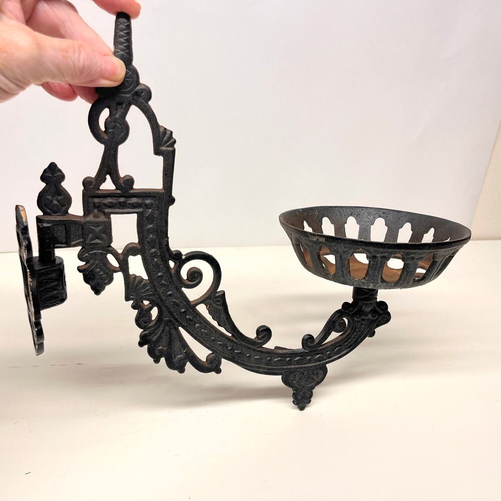 Antique Cast Iron Swing Arm Wall Sconce Oil Lamp Candle Plant Holder